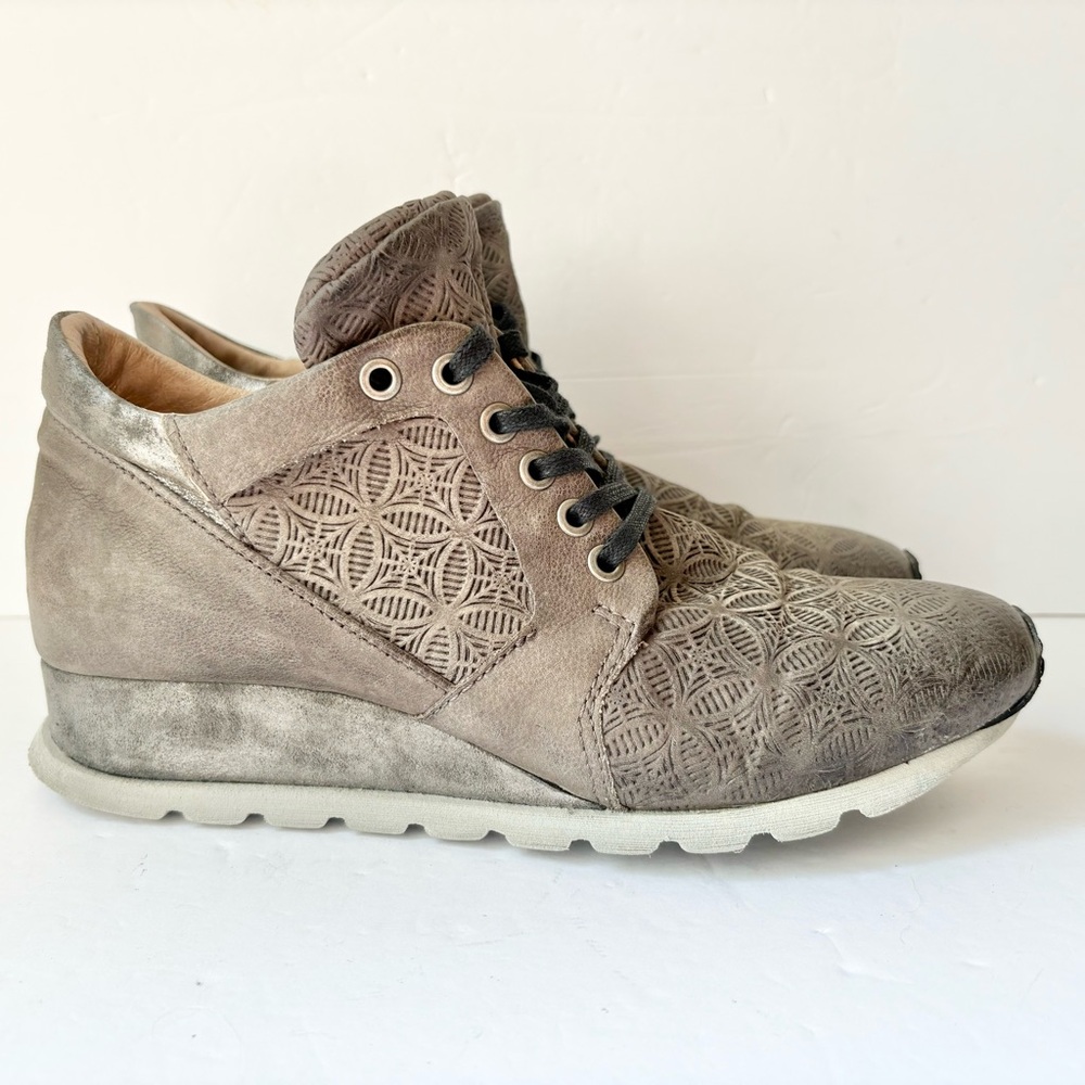 Miz Mooz Gray Leather Chalice Hightop Sneakers Shoes